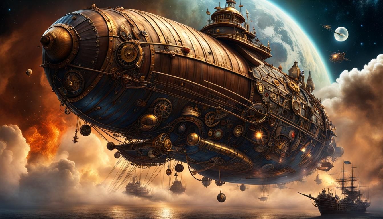 Steampunk Space Pirates Attack From Zeppelin