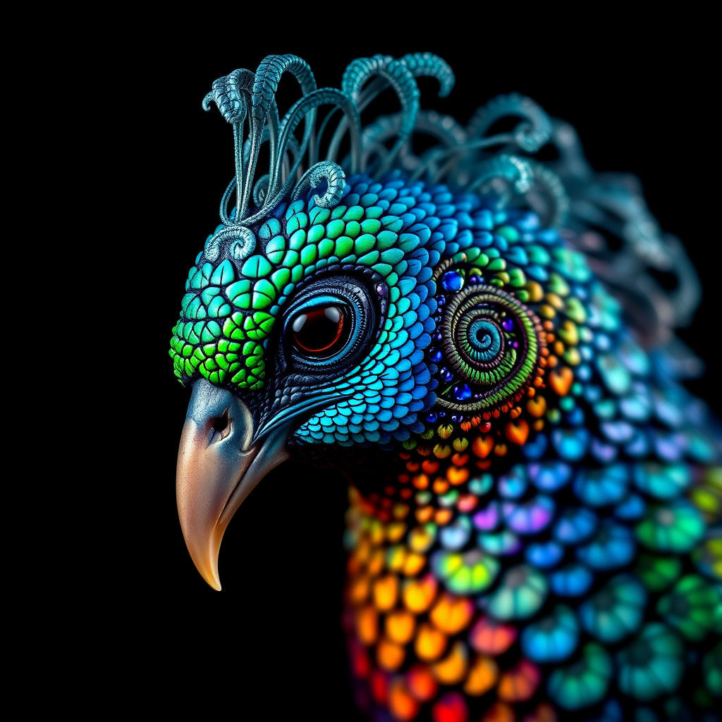 Iridescent Bird Portrait in Baroque Style