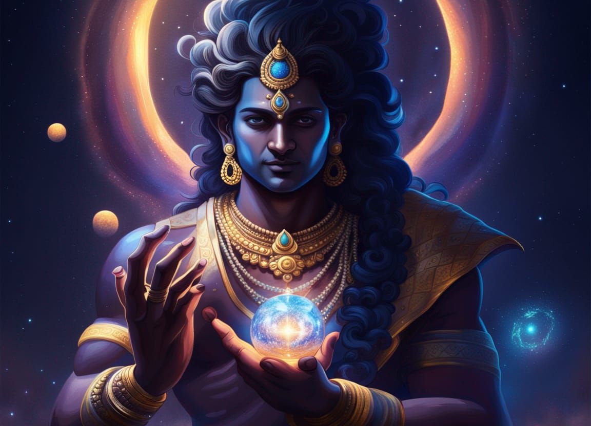 Lord Vishnu Holds Galaxy: Sci-Fi Concept Art