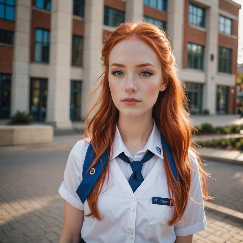 Girl with Red Hair in School Uniform, Professional Photo