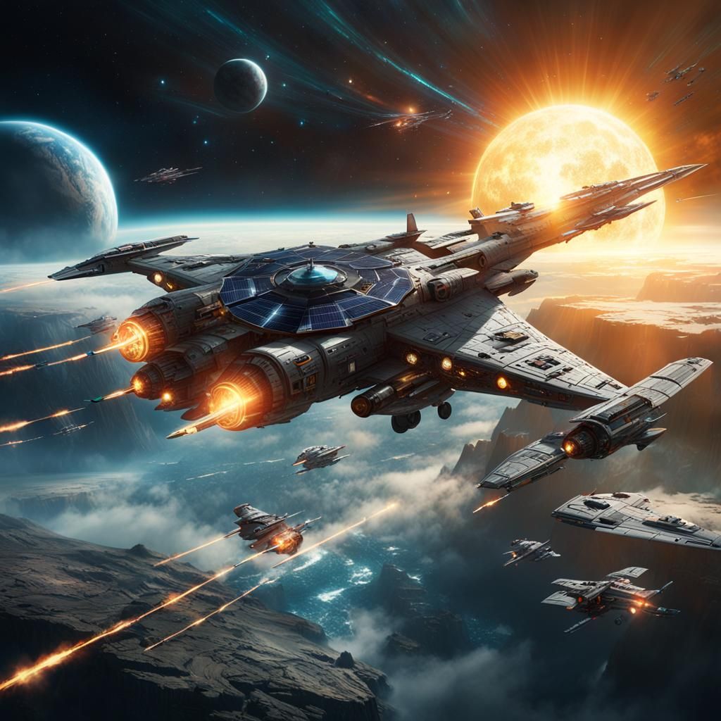 Solar Wind Star Drifter Fighters: Digital Matte Painting