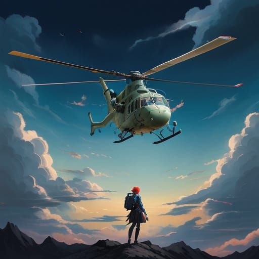 Stunning Anime Helicopter Scene in the Morning Sky
