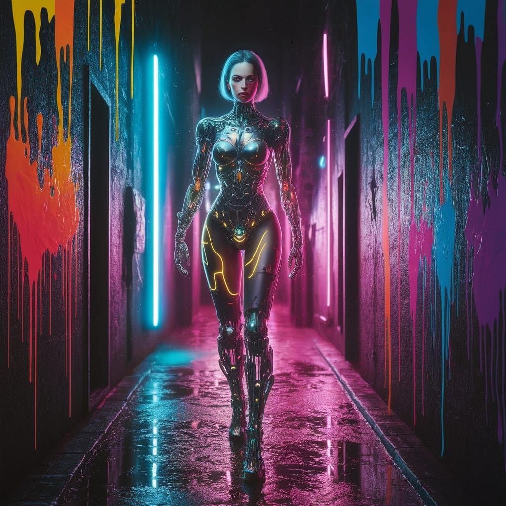 Cyborg street art a cyborg woman