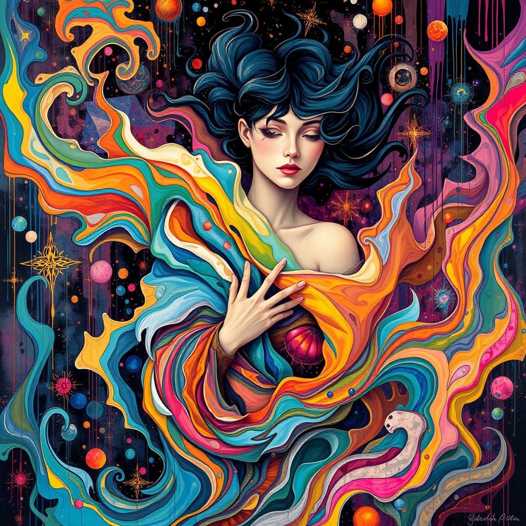 Surrealist Abstract Painting with Cubist and Expressionist I...