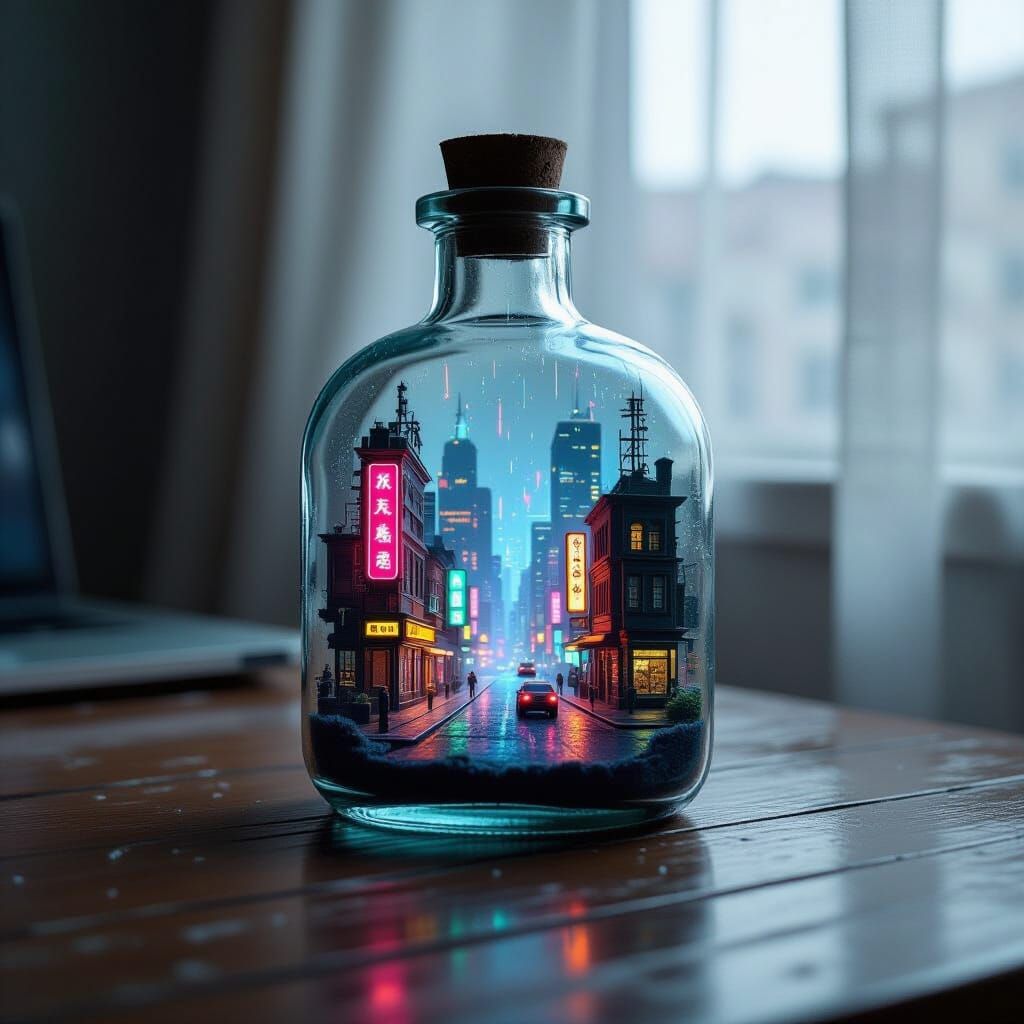 Cyberpunk City in a Bottle: Miniature Diorama