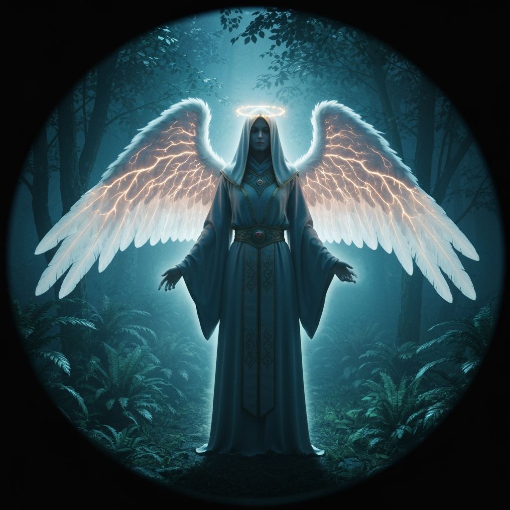 Bioluminescent Angel Over Alien City, Anime Style