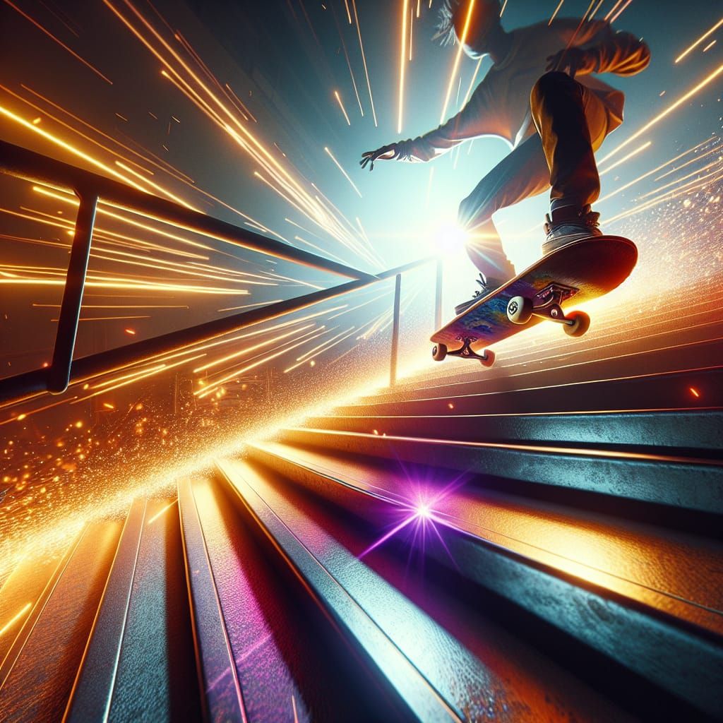 Skateboarder Railslide Concept Art in 8k Resolution