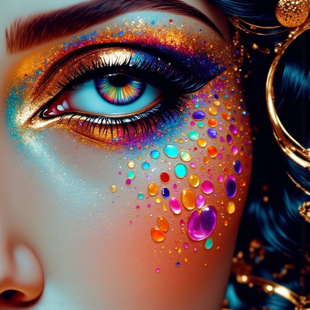 Girl with Kaleidoscope Eyes in Holographic Style