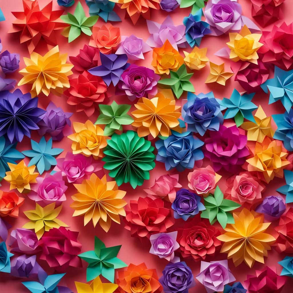 Origami Rainbow of Flowers Papercraft
