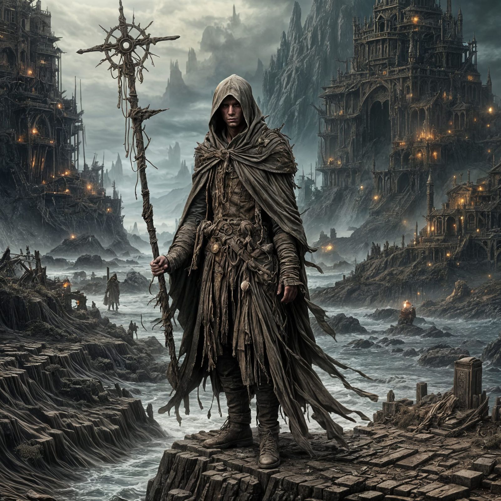 Young Sorcerer on Coastal Path with Hidden Magic