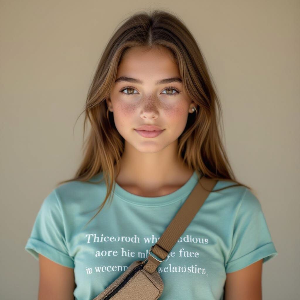 Photorealistic Portrait of a Confident Teen Girl with Freckl...