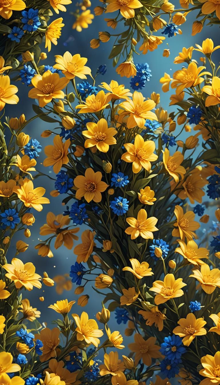 Floating Bouquet of Yellow Flowers in Fantasy Art