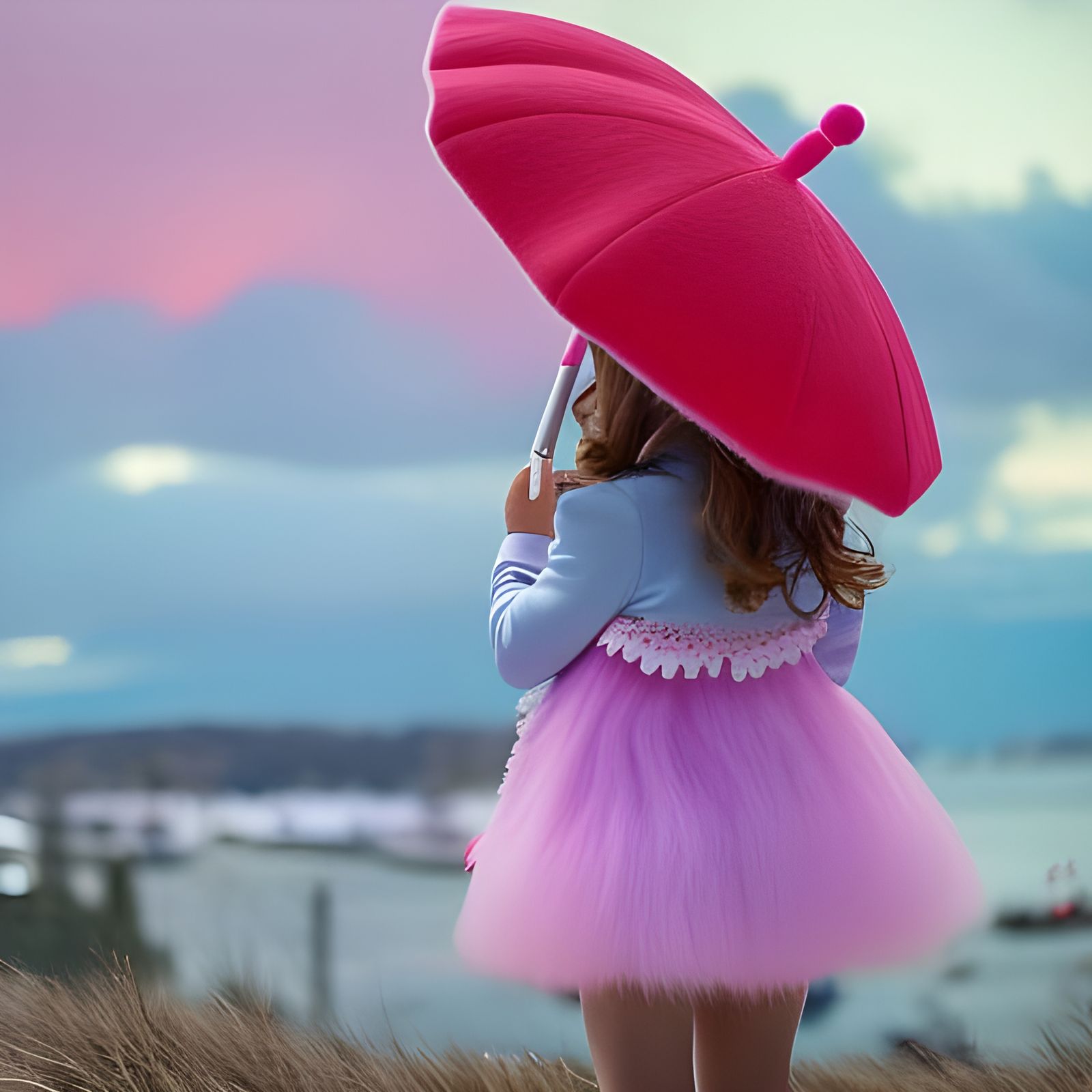 Girl with Umbrella in Fuzzy Felt Fabric Art