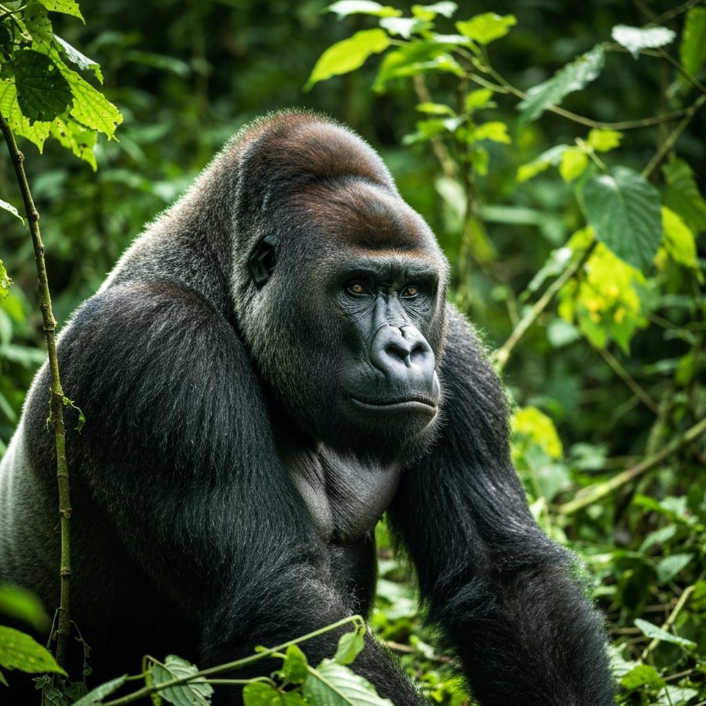 Mountain Gorilla Contemplates Orb in Hidden Grove