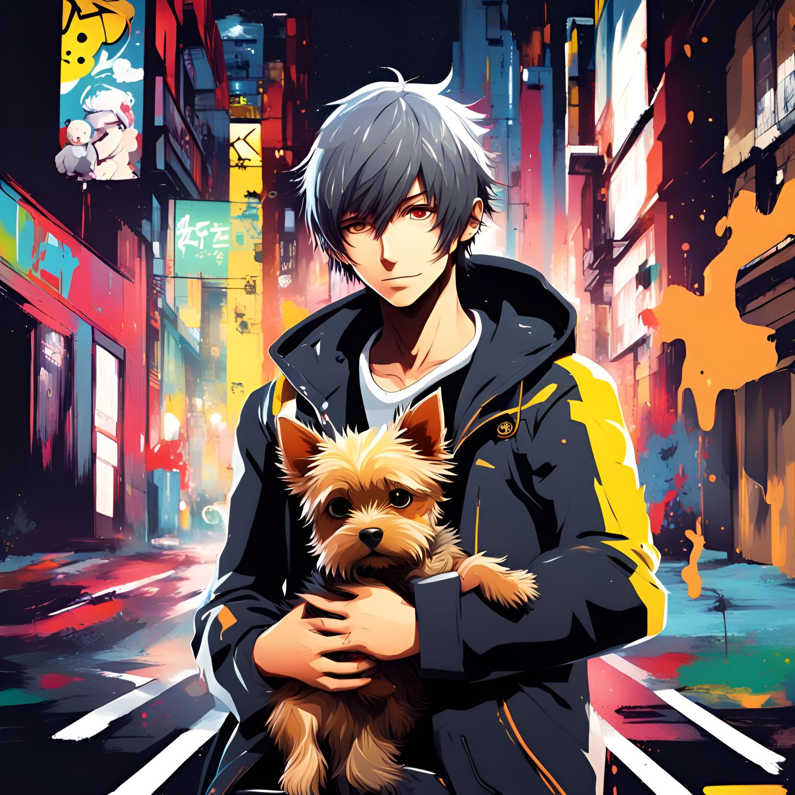 Yu Narukumi and Yorkshire Terrier in Graffiti Art