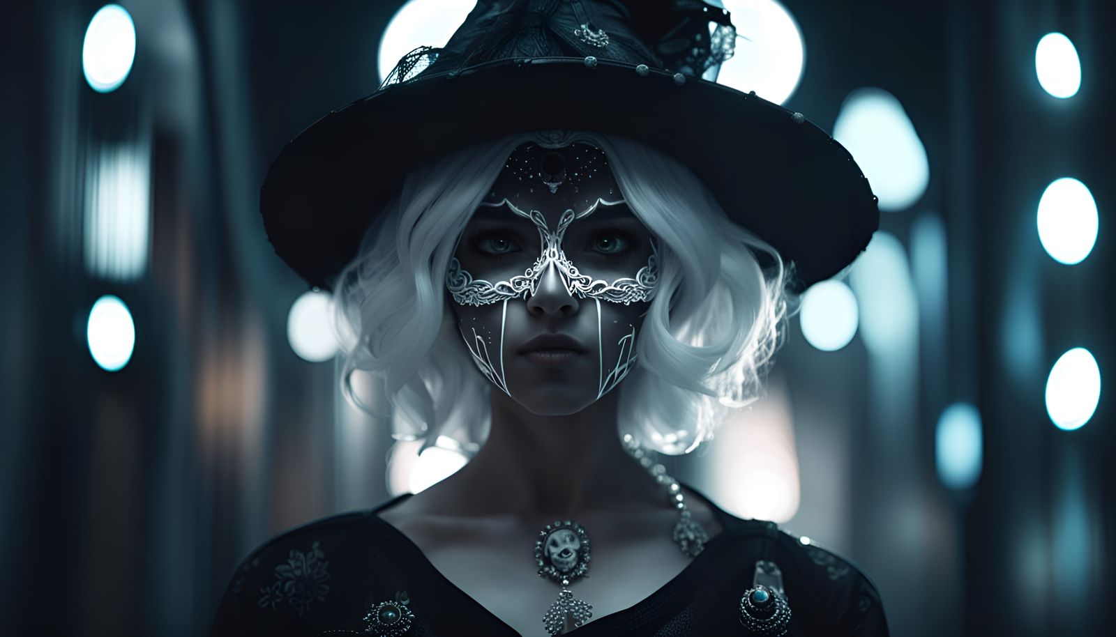 Black Magic Witch with Glowing Skull Mask