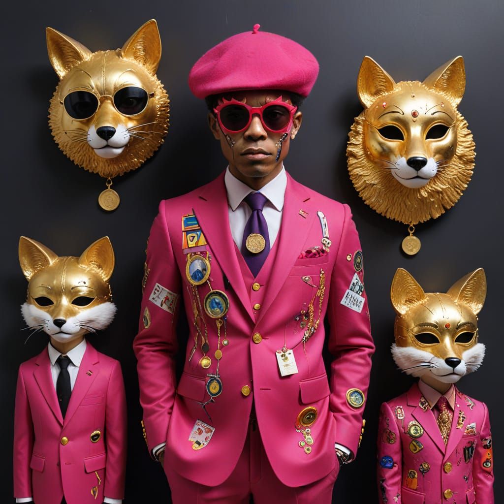 Fox in Fuchsia Suit, Basquiat-Inspired Art