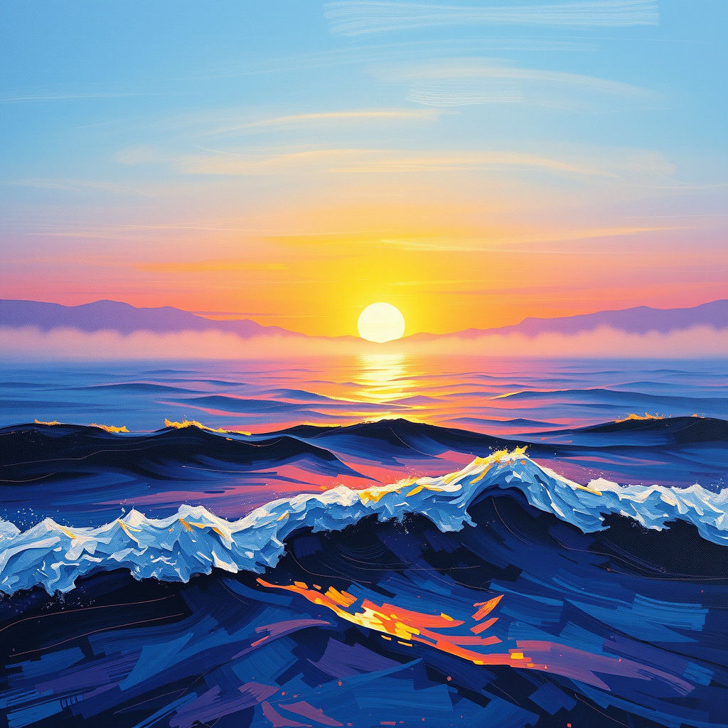 Expressionist Sunrise Oil Painting with Impasto Texture