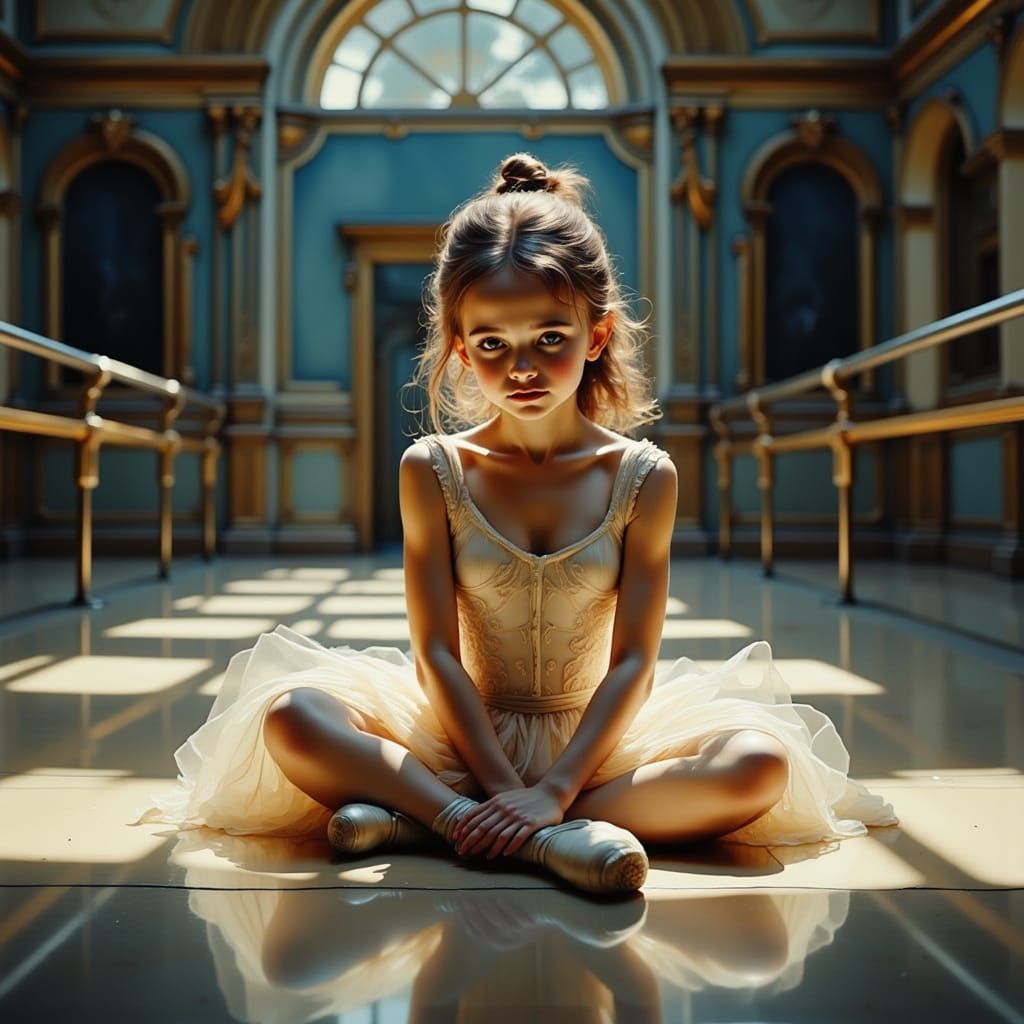 Ballerina's Pain: Hyperrealistic Studio Scene