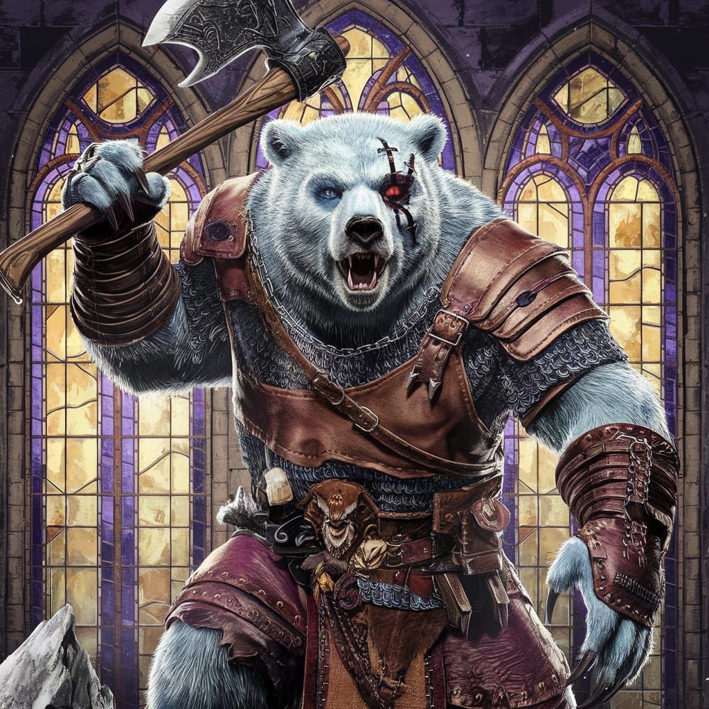 Ice Bear Warrior Concept Art in Dark Fantasy Style