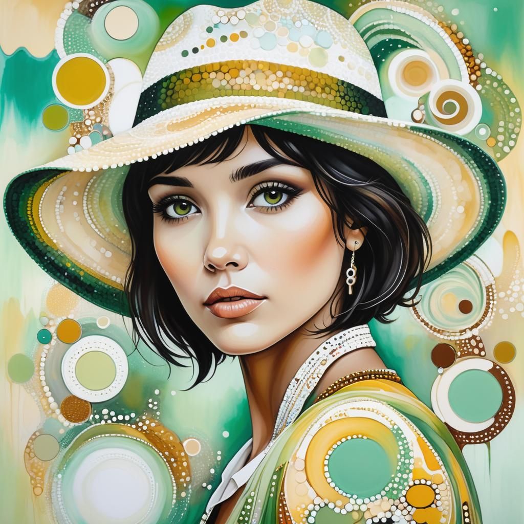 Woman in Hat with Aboriginal Dot Art Background