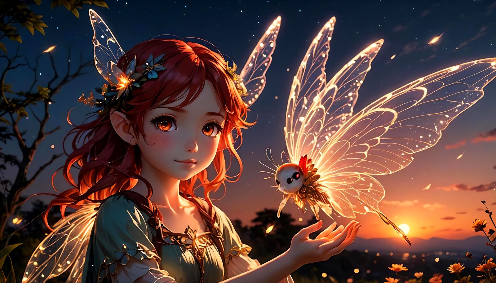 Anime Wind Fairy with Bioluminescent Hair