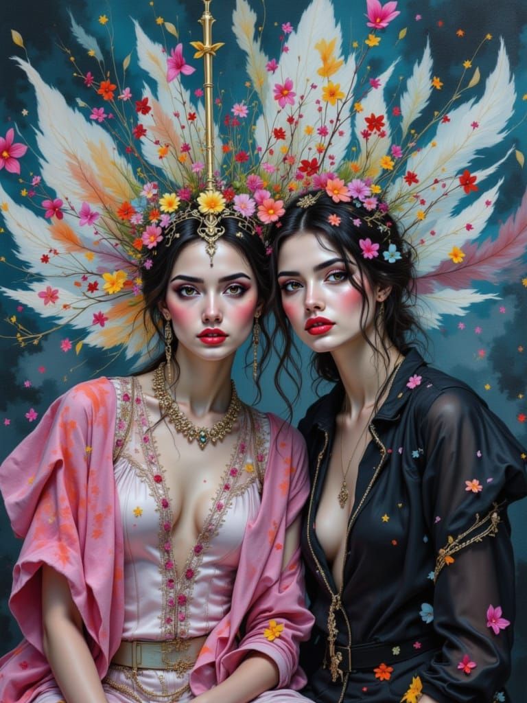 Winsome Figure Crowned in Feathers