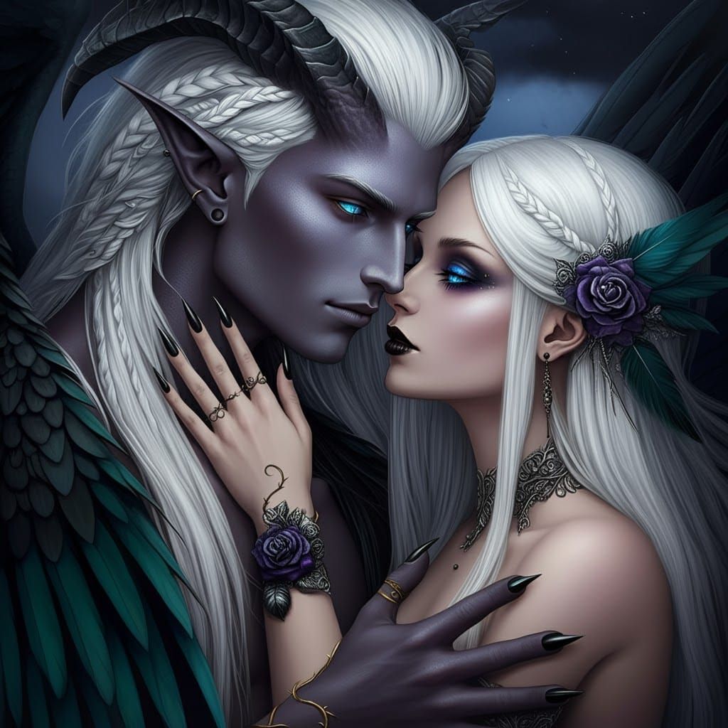 Dragon God and Demon Female Kissing