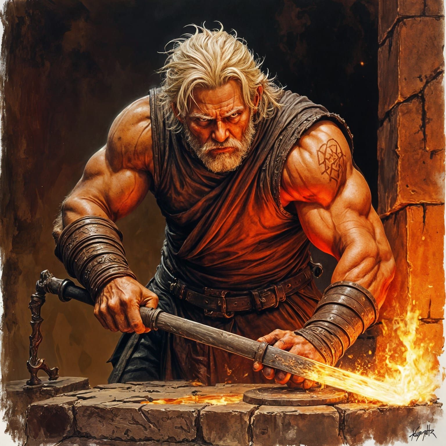 Brawny Smith with Forge-Scarred Face: D&D Art