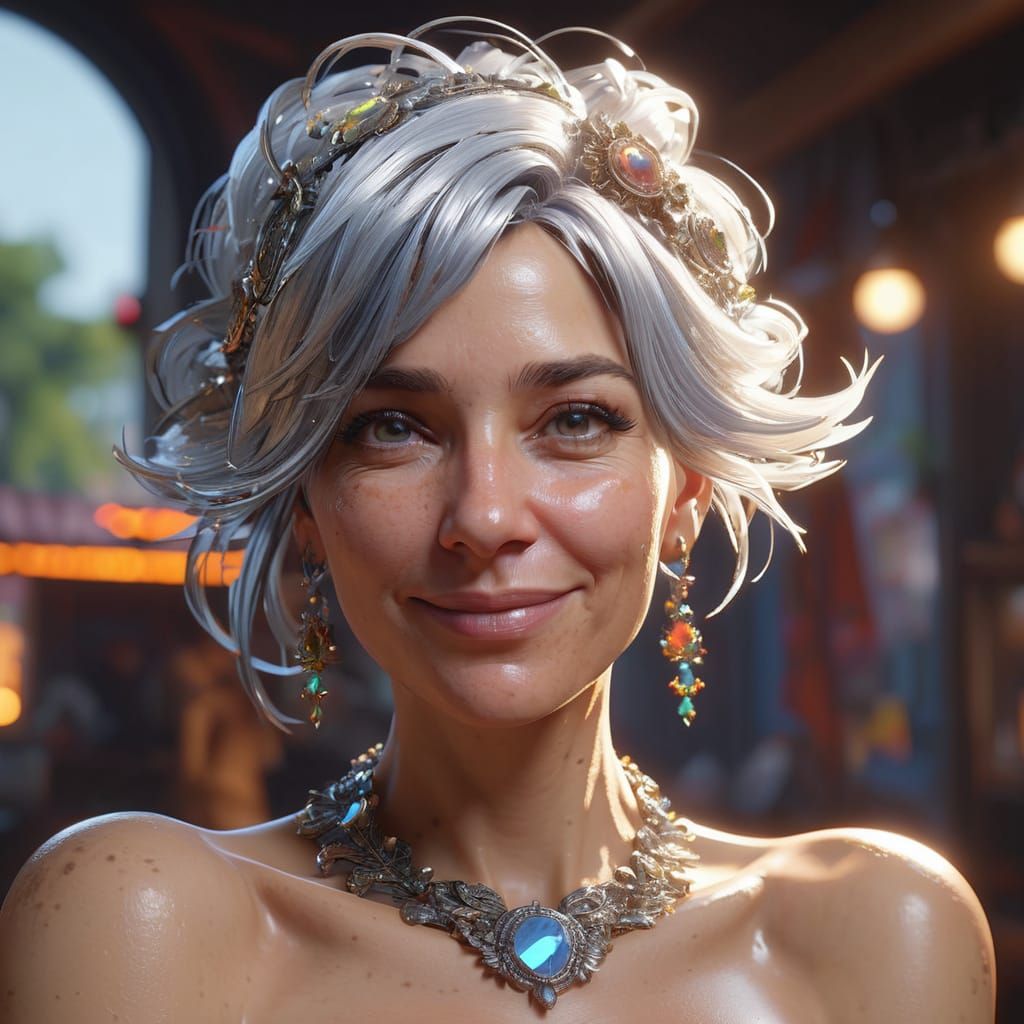 Elegant Silver-Haired Woman Portrait in Detailed Digital Art