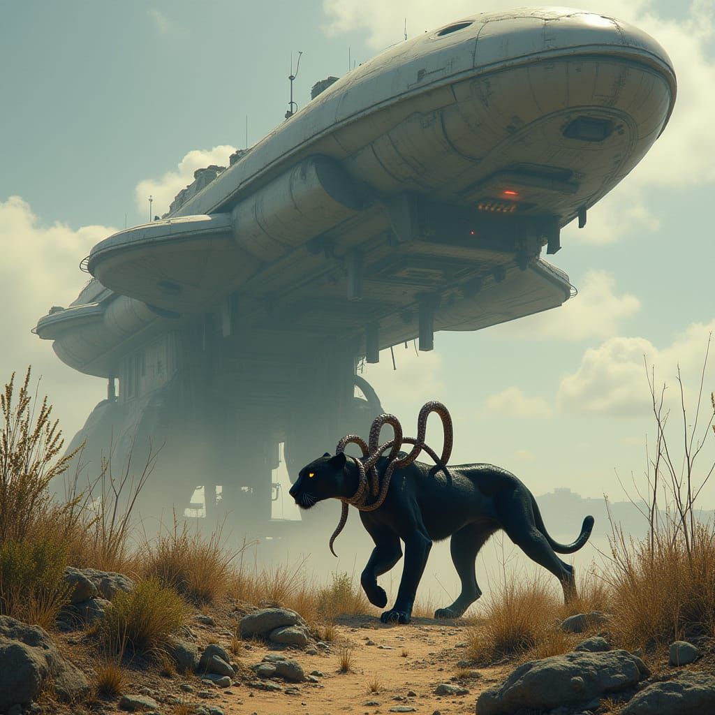 Spacecraft Shadows Overgrown Landscape