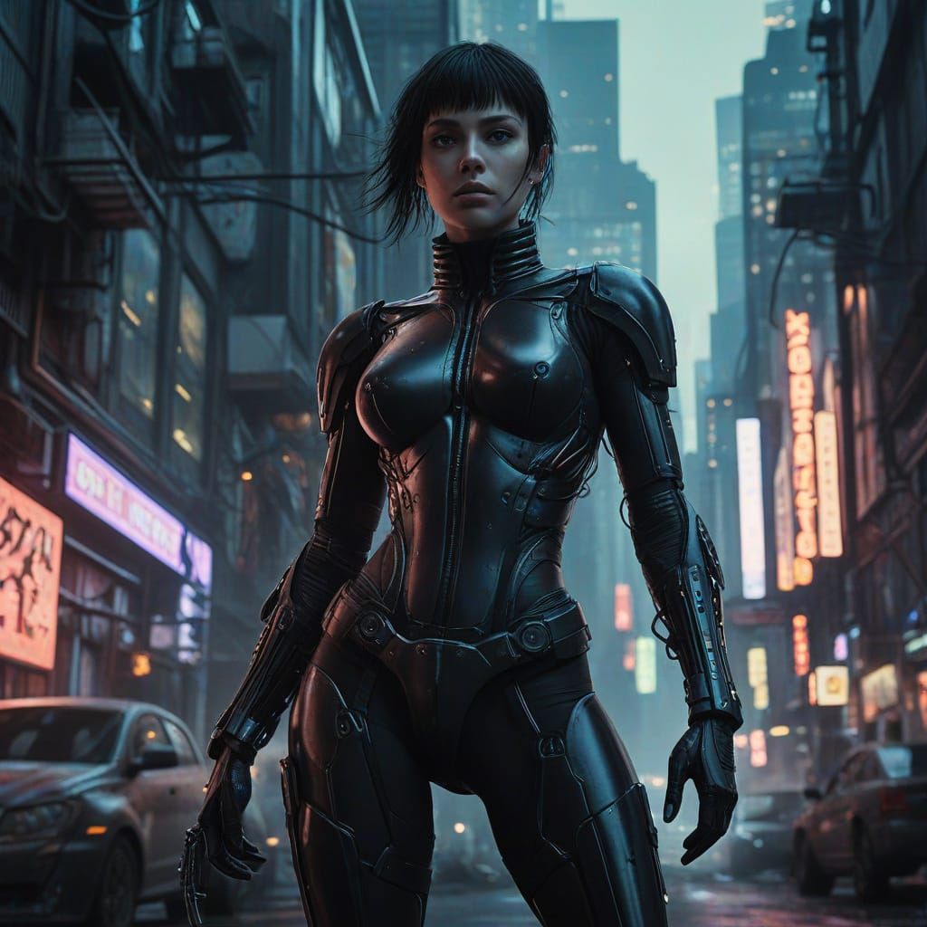 Dark Future Heroine in Cyberpunk Exosuit