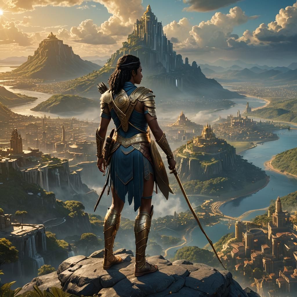 Amazonian Warrior in Golden Themyscira: Fantasy Art