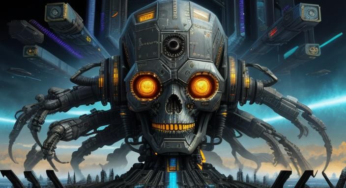 Steampunk Skynet: A Nightmarish Oil Painting