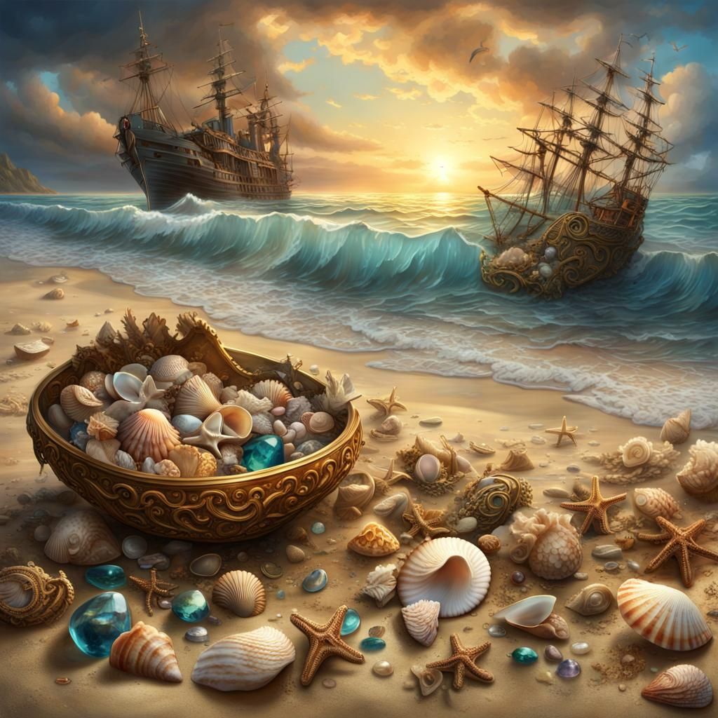 Explorer Finds Treasure on Sunlit Beach