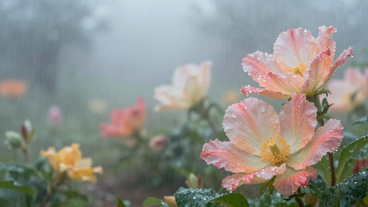Giant Luminous Flowers in Misty Glade