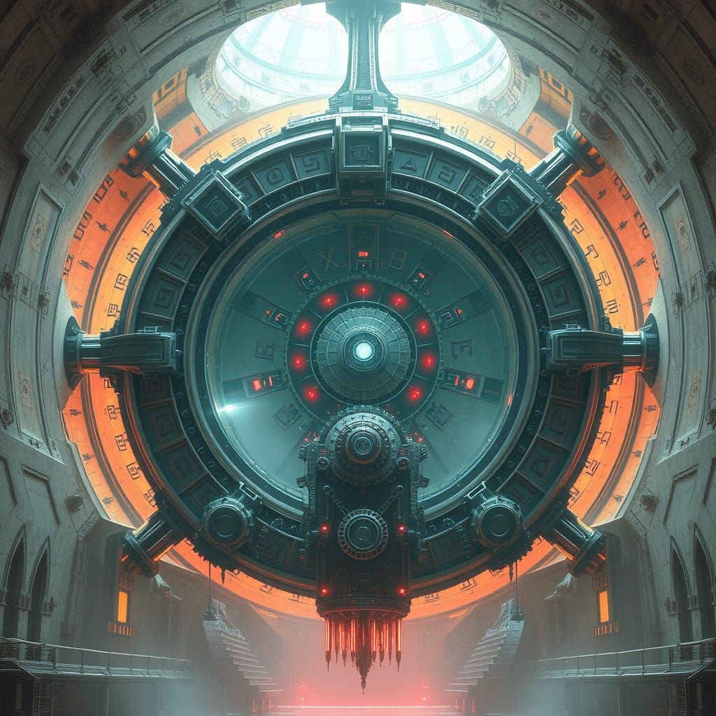 Colossal Aether Core in Industrial Fantasy Chamber