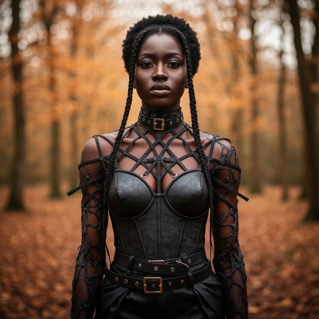 Gothic Fashion Black Woman in Autumnal English Forest