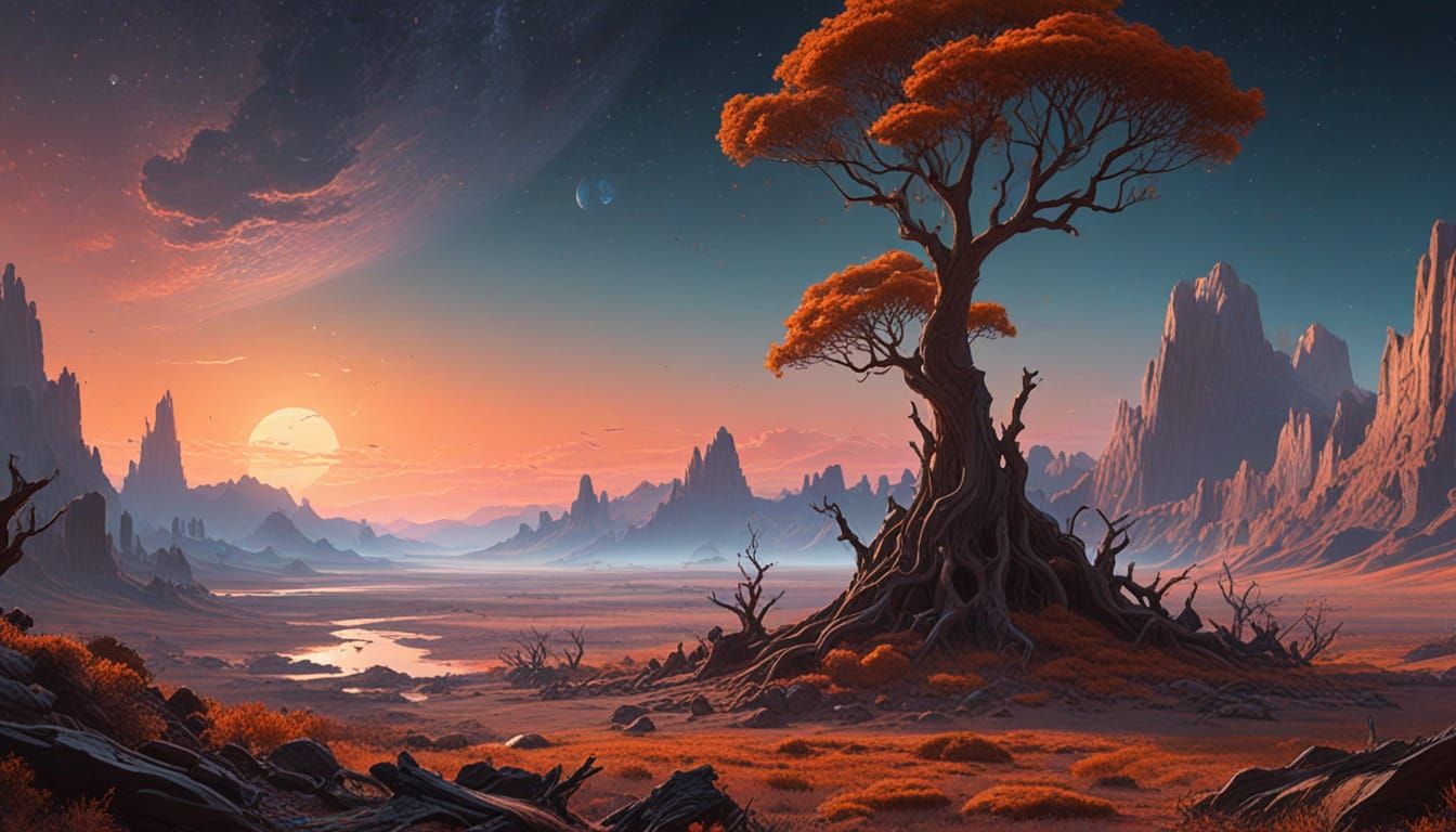 Astronaut Views Surreal Nebula and Crystal Forest