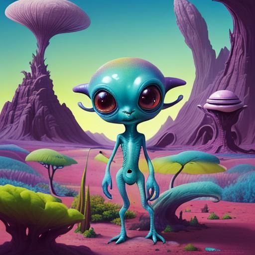 Whimsical Alien Critter Exploring a Surreal Landscape