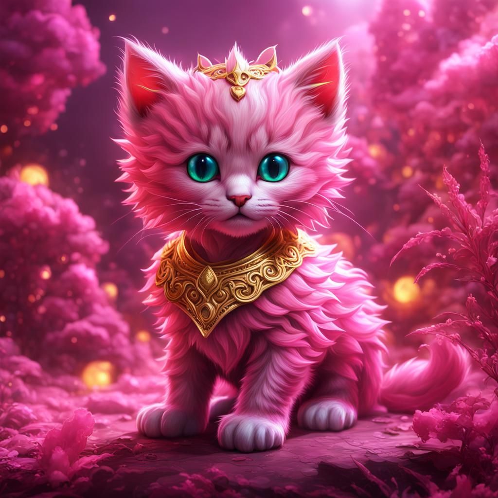 Pink Kitten with Gold Accents: Fantasy Art