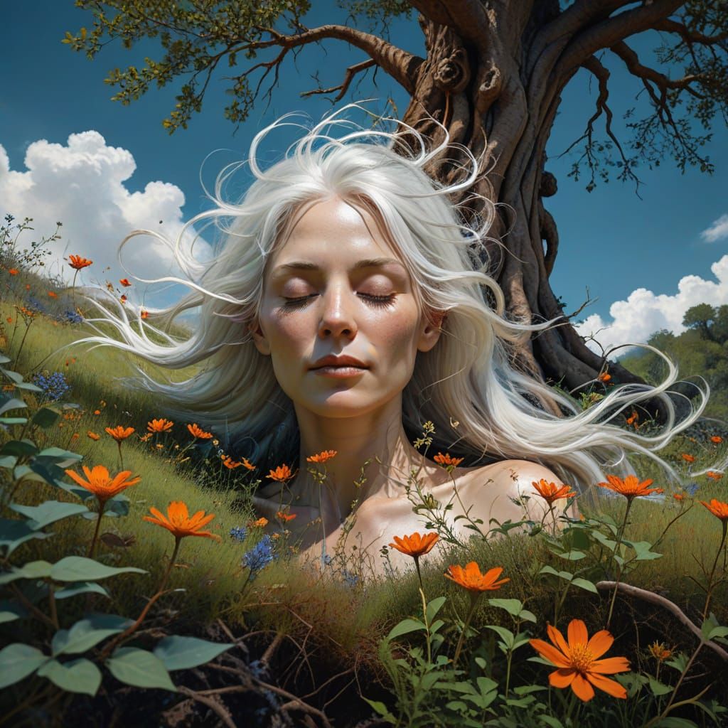 Surreal Fantasy Woman in Dreamlike Forest Landscape