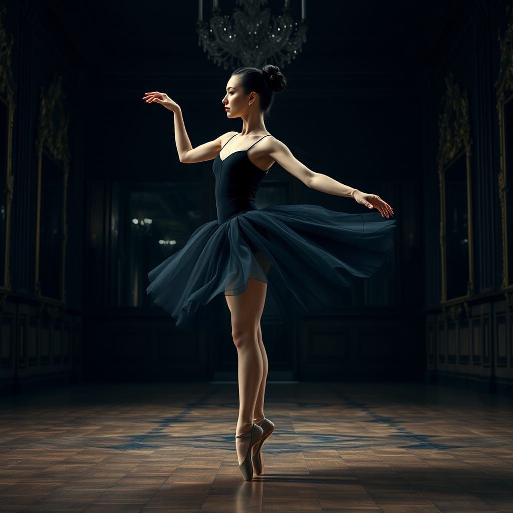 Ethereal Ballerina in Midnight Tutu, Inspired by Cinematic A...