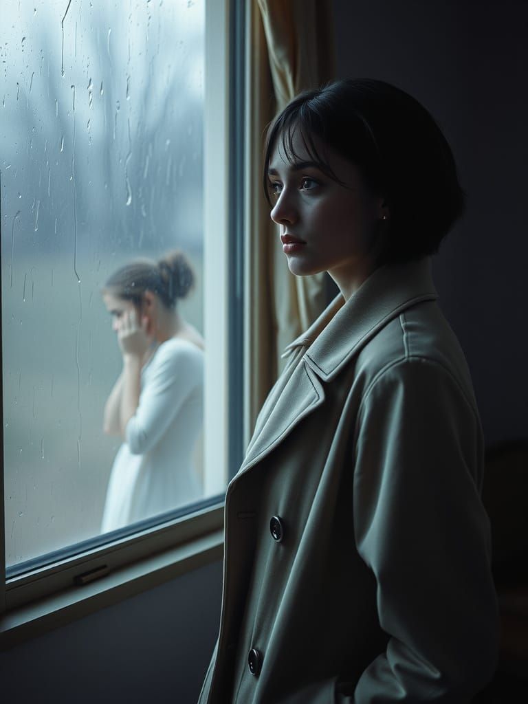 Melancholic Woman Witnesses Embrace in Cinematic Photorealis...