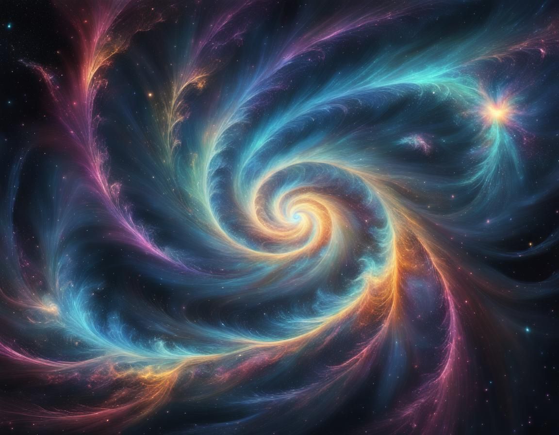 Glowing Nebula with Iridescent Fractals in Digital Art