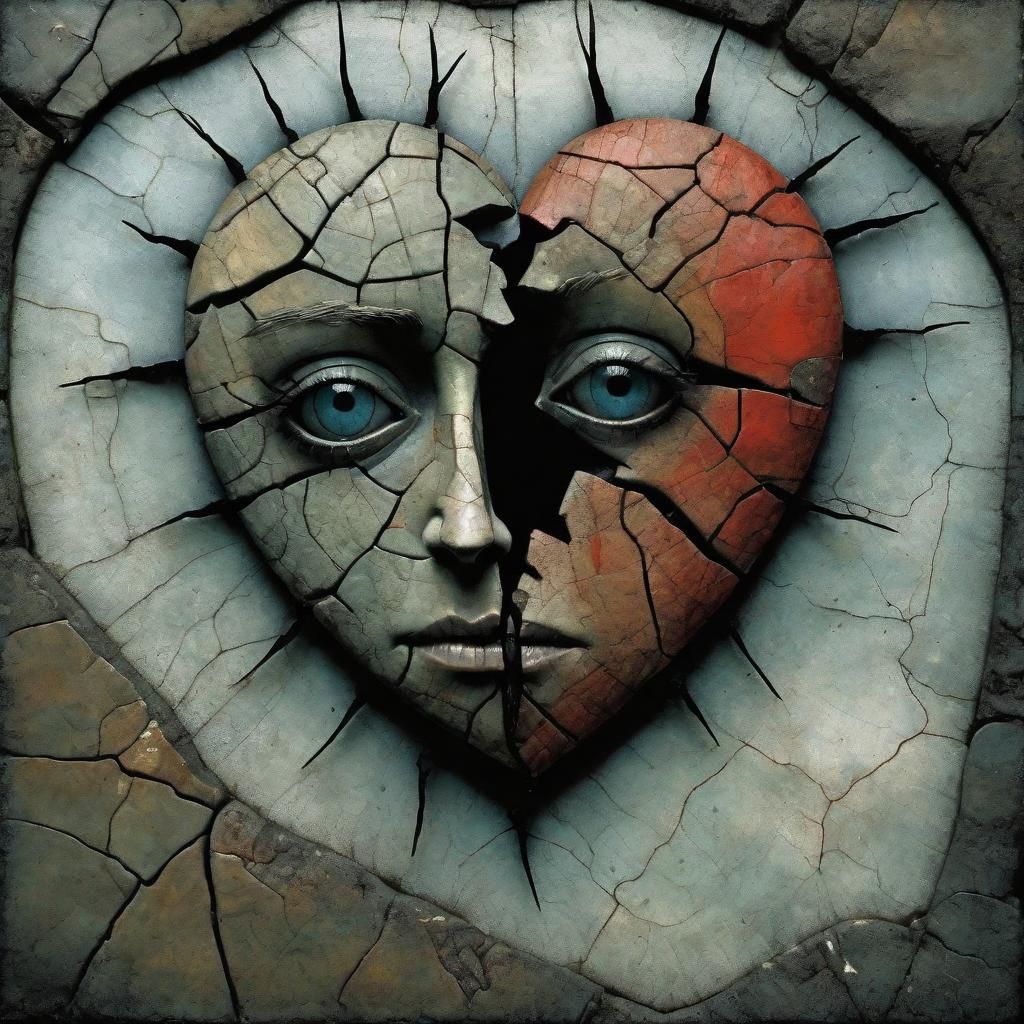 Cracked Seaweed Heart in Art Brut Style