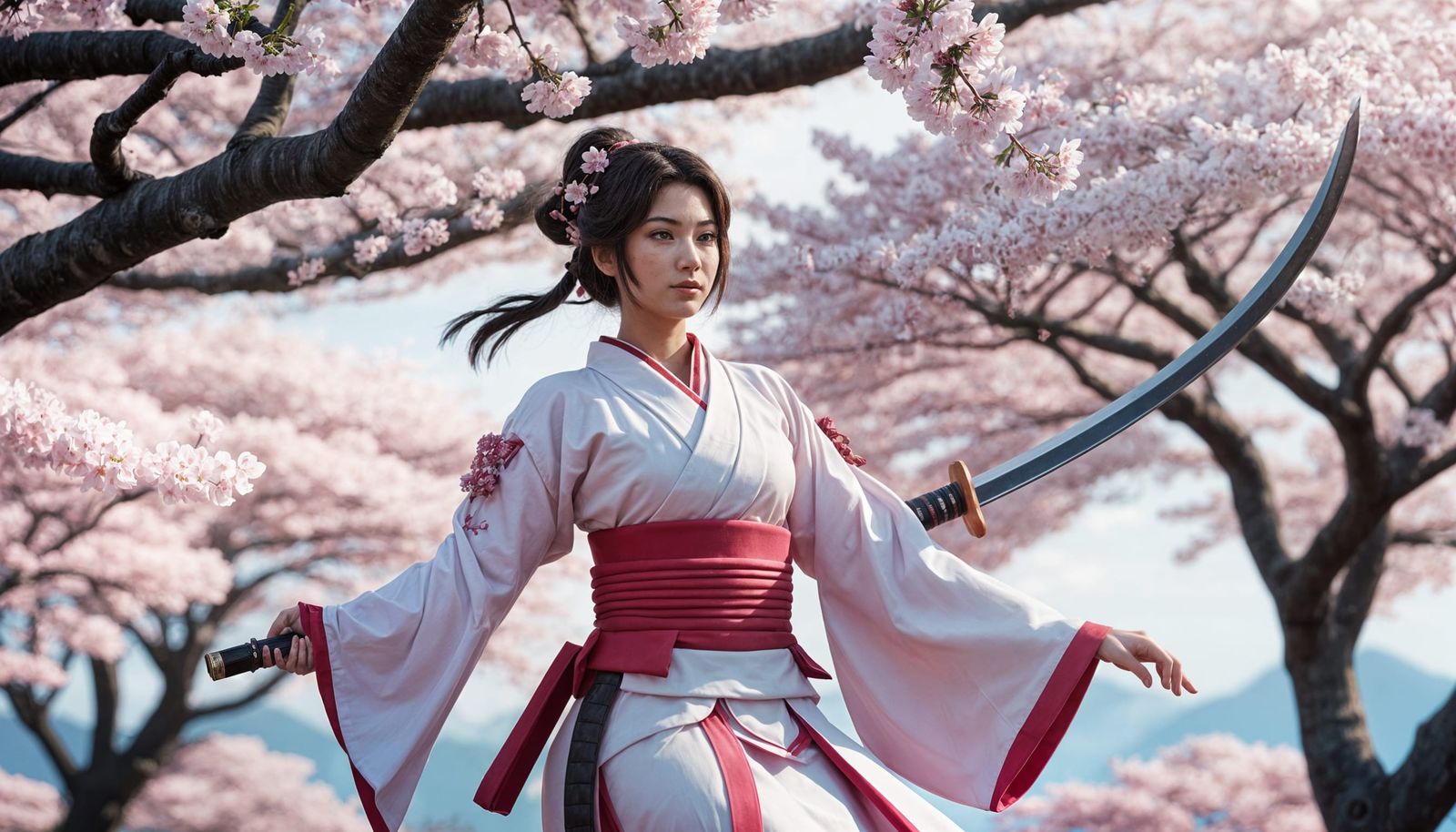Cherry Blossom Samurai in Anime Style
