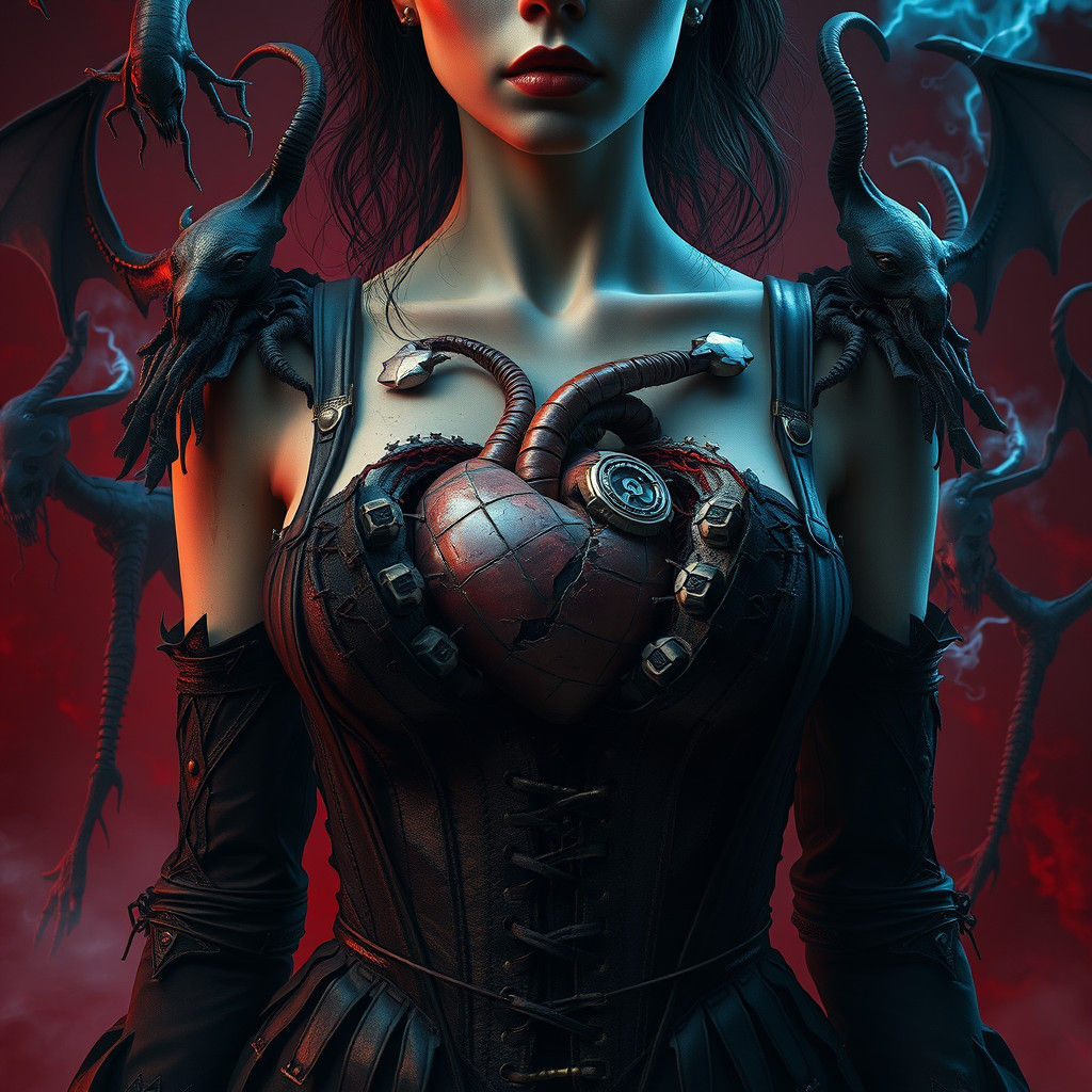 Biomechanical Heart in Dark Cyberpunk Fantasy Style