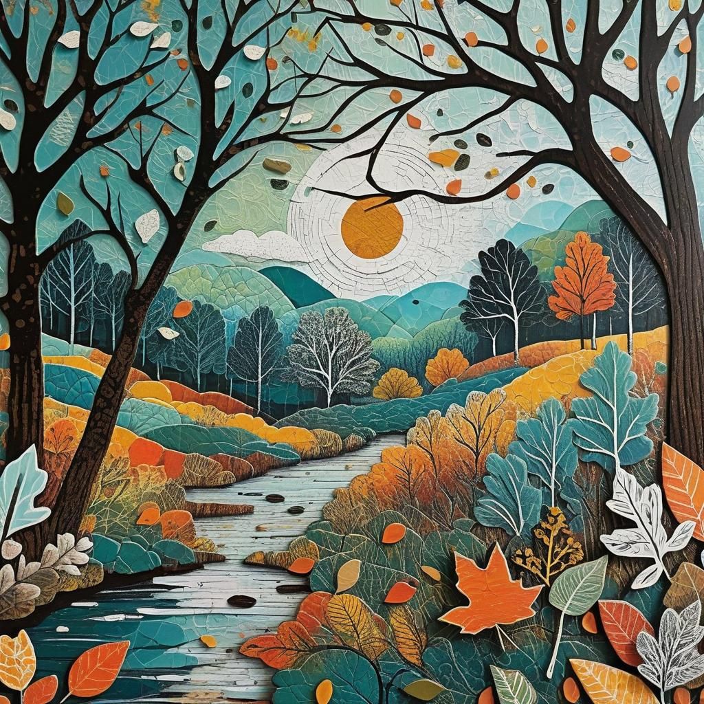 Autumn Scene: Mixed Media Collage on Wood