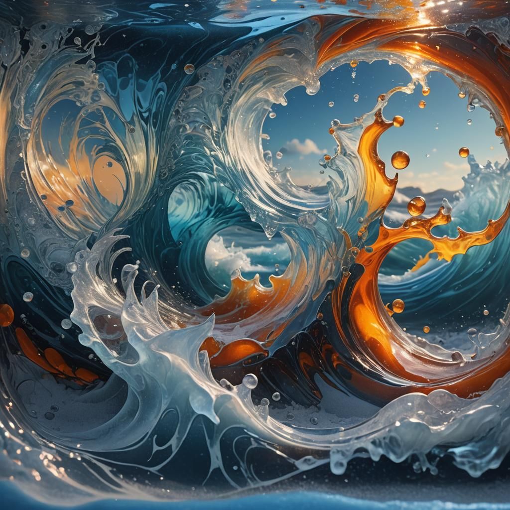 Frozen Wave in Glass Box: Macro Matte Painting